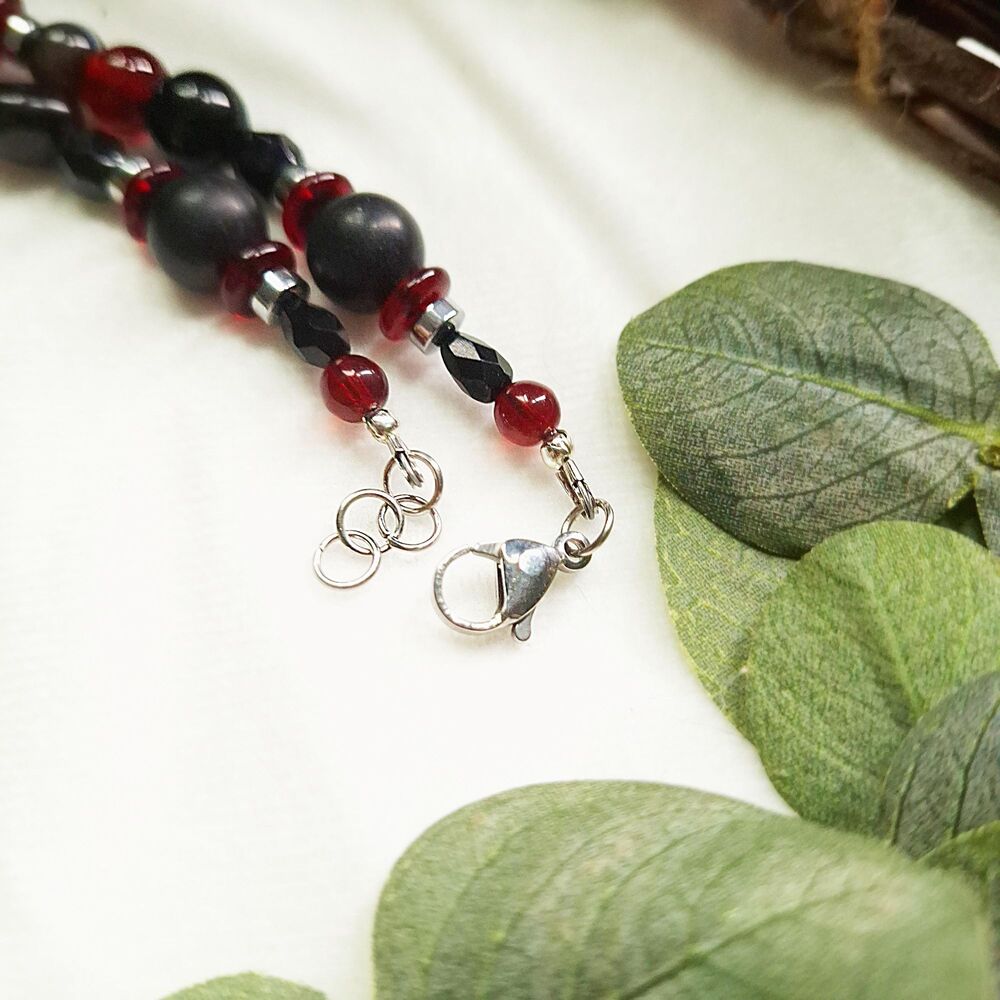 Whimsigoth Spiderweb Agate Choker Necklace, Black Onyx, Jasper, & Ruby Red Glass - Picture 5 of 12